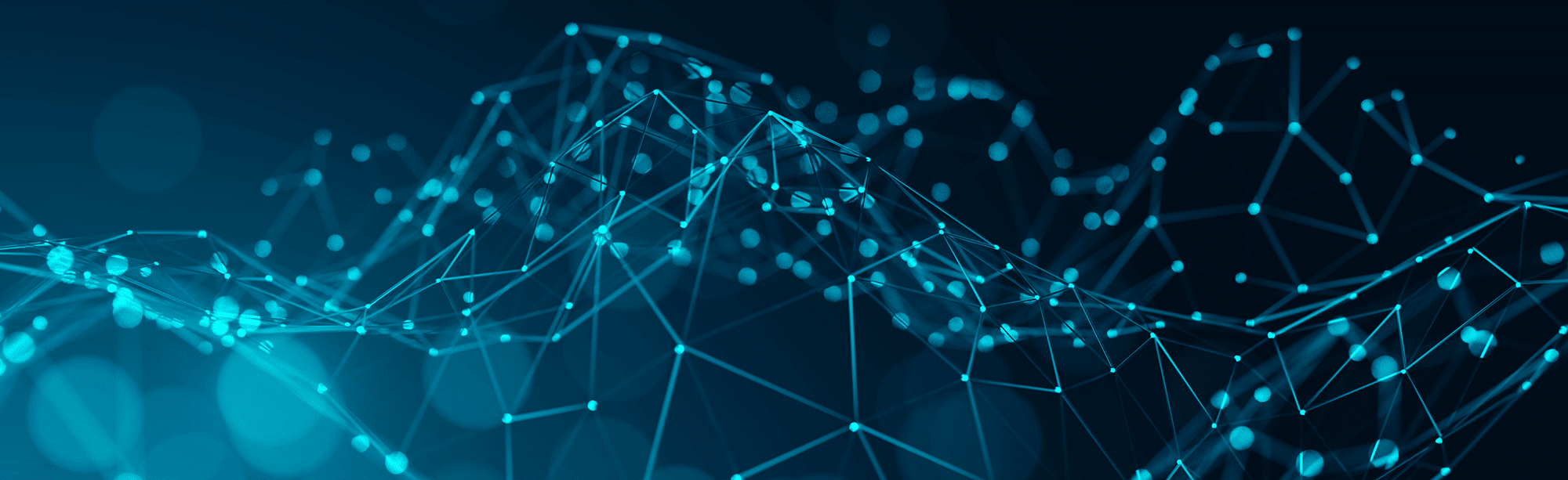 Abstract digital image showing a network of interconnected blue lines and glowing dots, forming a wave-like pattern on a dark background, representing data or technology concepts.