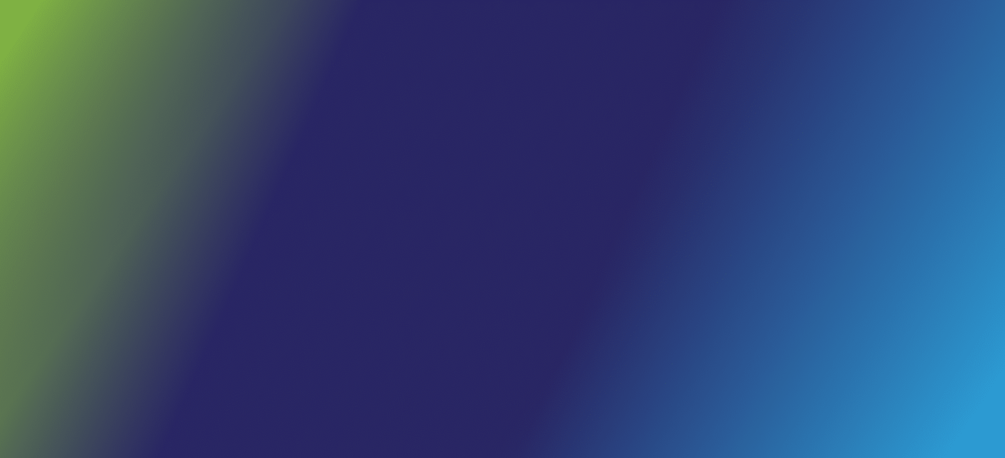 A smooth gradient background transitioning from lime green on the left, through dark blue in the center, to bright blue on the right, with soft, blurred diagonal lines blending the colors.